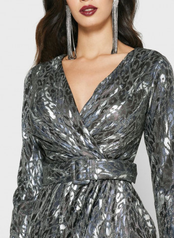 Printed Wrap Front Maxi Dress Silver