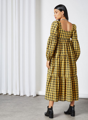 Emphasis Check Midi Dress Yellow