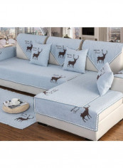Elk Printed Sofa Slipcover Blue/Black