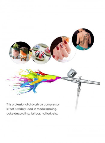 7-Piece Multi-Purpose Dual Action Airbrush Set White/Silver 23.5x8.2x17centimeter