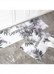Anti-Skidding Plant Pattern Rectangle Water Proof Mat White 190X230centimeter