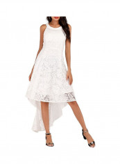 Floral Lace Irregular Hemline Elegant Dress White