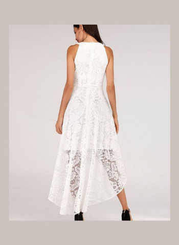 Floral Lace Irregular Hemline Elegant Dress White