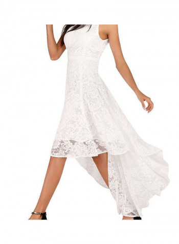 Floral Lace Irregular Hemline Elegant Dress White