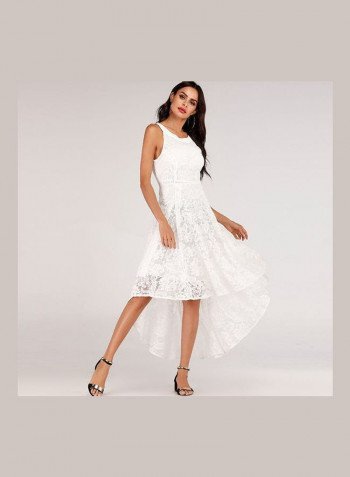 Floral Lace Irregular Hemline Elegant Dress White