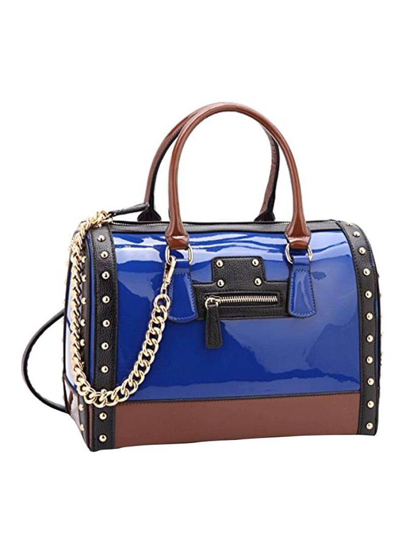 Faux Leather Satchel Bag Blue/Brown/Black