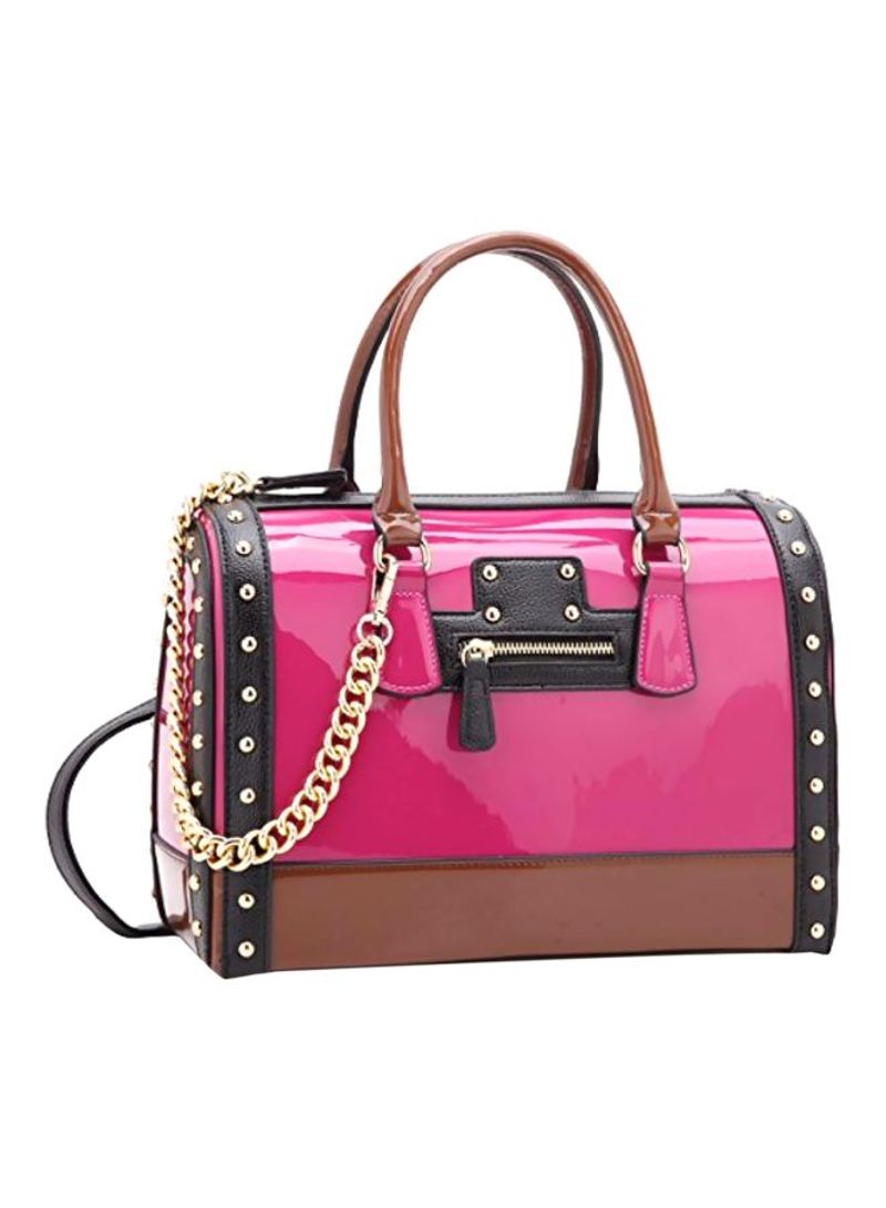 Faux Leather Satchel Pink/Brown
