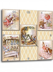 DPP 79405 2 Peter Rabbit Vintage Collage Art Stories Wall Clock Multicolour 13x13inch