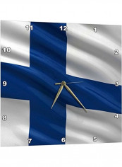 Flag Of Finland Printed Analog Wall Clock White/Blue 13x13x0.1inch