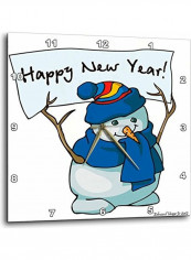 Happy New Year Snowman Printed Analog Wall Clock Multicolour 13x13x0.1inch