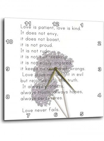 Love Is Patient Printed Analog Wall Clock Multicolour 10x10x0.1inch