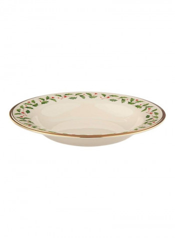 Rimmed Soup Bowl White/Gold/Green 9inch