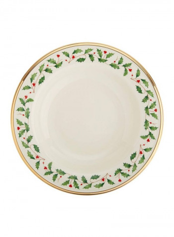 Rimmed Soup Bowl White/Gold/Green 9inch