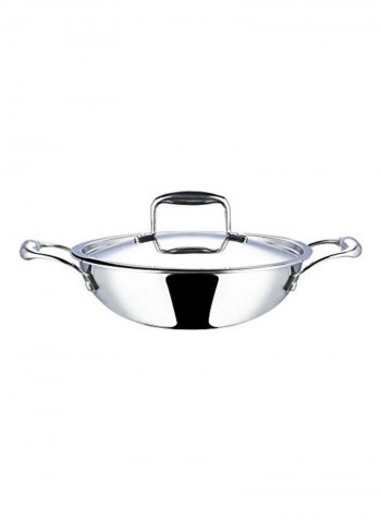 Stainless Steel Kadai With Lid Silver 35.1x13.7cm