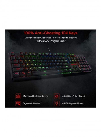 Surara Rgb Led Backlit Mechanical Gaming Keyboard With 104 Keys-linear And Quiet-red Switches