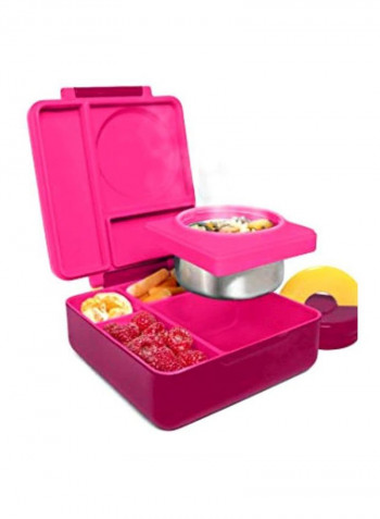 Insulated Bento Lunch Box With Thermos Food Jar Pink Berry 7x7inch