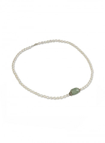 925 Sterling Silver Pendant Necklace With Jade And Pearls