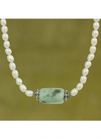 925 Sterling Silver Pendant Necklace With Jade And Pearls