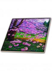 Cherry Blossom Printed Decorative Wall Hanging Tile Multicolour