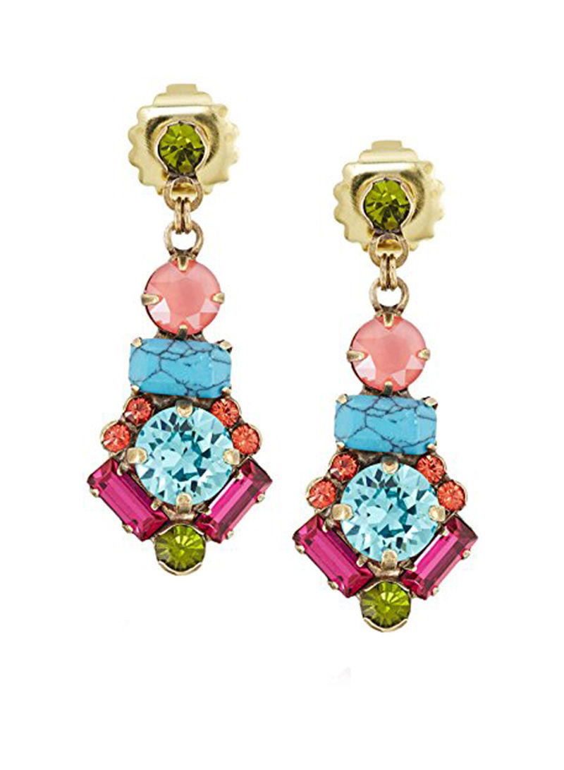 Gold Tone Plated Crystal Studded Dangle Earrings
