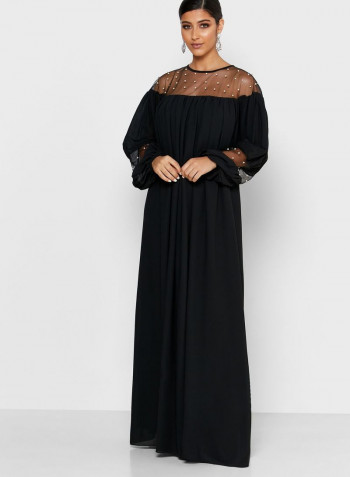 Pearl Detail Maxi Dress Black
