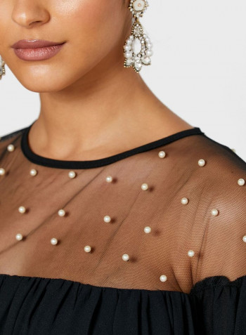 Pearl Detail Maxi Dress Black