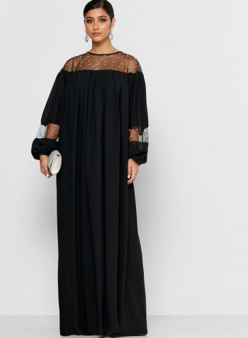 Pearl Detail Maxi Dress Black