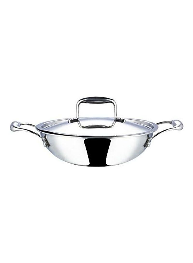 Stainless Steel Kadai With Lid Silver 35.1x13.7cm