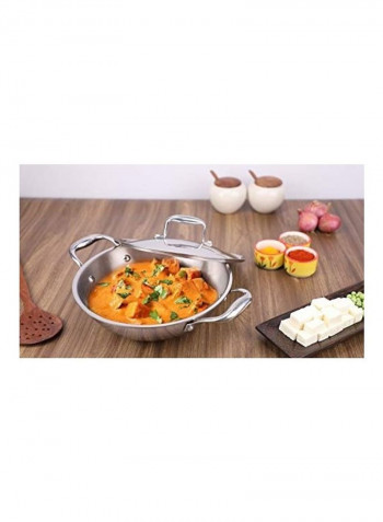 Stainless Steel Kadai With Lid Silver 35.1x13.7cm