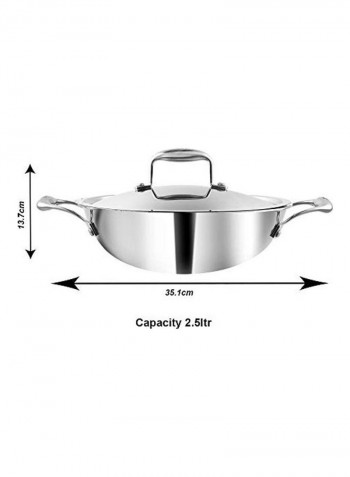 Stainless Steel Kadai With Lid Silver 35.1x13.7cm