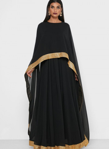 Lace Detail Drape Maxi Dress Black/Gold