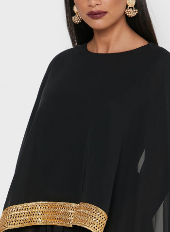 Lace Detail Drape Maxi Dress Black/Gold