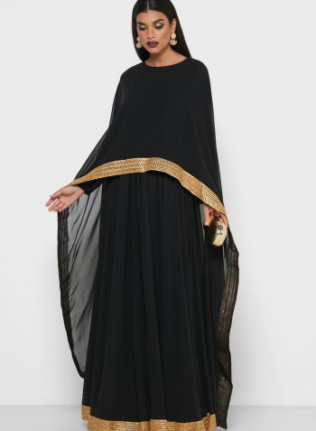 Lace Detail Drape Maxi Dress Black/Gold