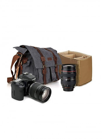 Leather Canvas Camera Bag Dark Gray