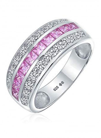 925 Sterling Silver Cubic Zirconia Studded 3 Row Wedding Ring