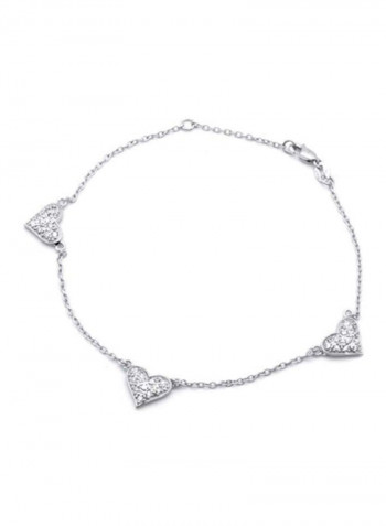 925 Sterling Silver Cubic Zirconia Studded Anklet Bracelet