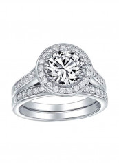 925 Sterling Silver Cubic Zirconia Studded Engagement Ring