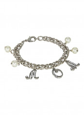 Brass Crystal Studded Pearl Beaded Mom Charm Bracelet
