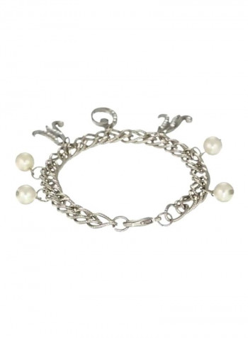 Brass Crystal Studded Pearl Beaded Mom Charm Bracelet