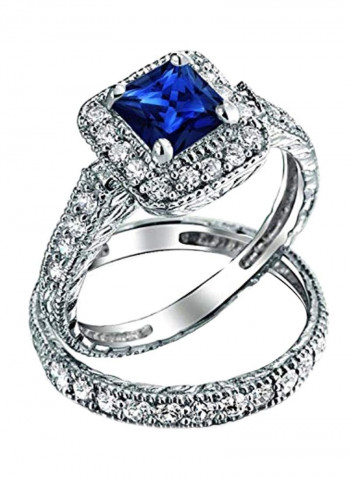 2-Piece 14 Karat Gold Plated 925 Sterling Silver Cubic Zirconia Studded Wedding Ring Set