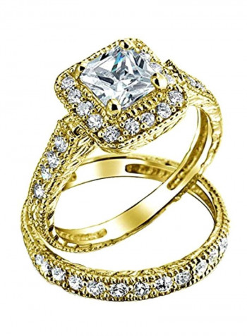 2-Piece Sterling Silver Cubic Zirconia Studded Wedding Ring Set