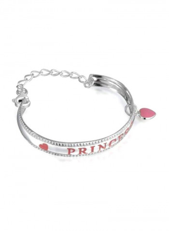 925 Sterling Silver Heart Dangle Charm Bangle Cuff Bracelet