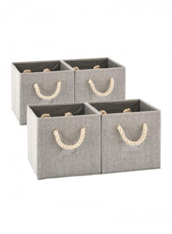 4-Piece Bamboo Storage Bin Grey/Beige 10.5x11x10.5inch