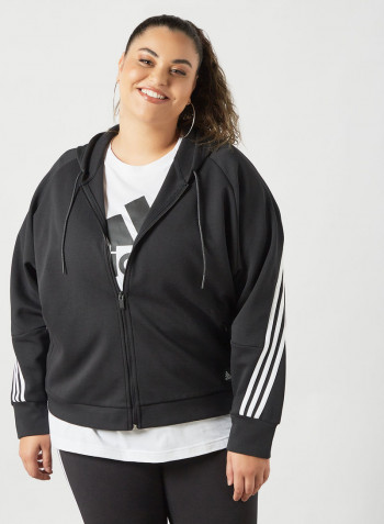 Plus Size Sportswear Wrapped 3-Stripes Hoodie Black