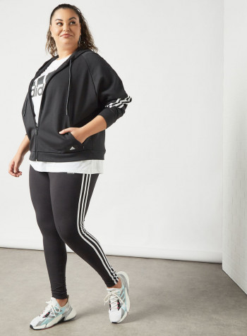 Plus Size Sportswear Wrapped 3-Stripes Hoodie أسود