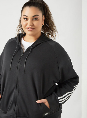 Plus Size Sportswear Wrapped 3-Stripes Hoodie أسود
