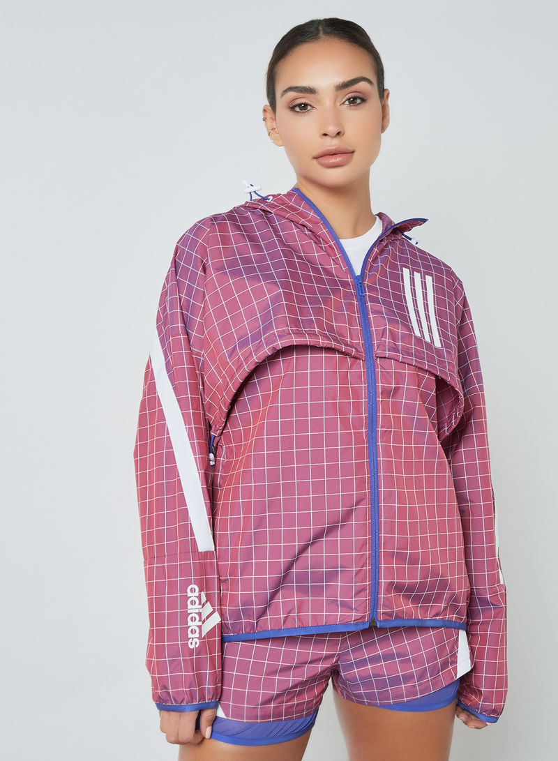 Checked Pattern Hooded Jacket Scarlet
