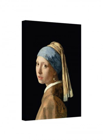 Johannes Vermeer Girl With A Pearl Earring Gallery Wrapped Canvas Artwork Black/Beige/Blue 18x14inch
