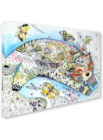 White Cat Canvas Wall Art Multicolour 14 x 19inch