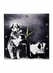 Vintage Style Sewing Dog Printed Wall Clock Black/White 13 x 13inch